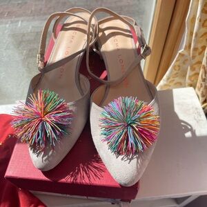 Sacha London grey metallic suede Pom Pom flat